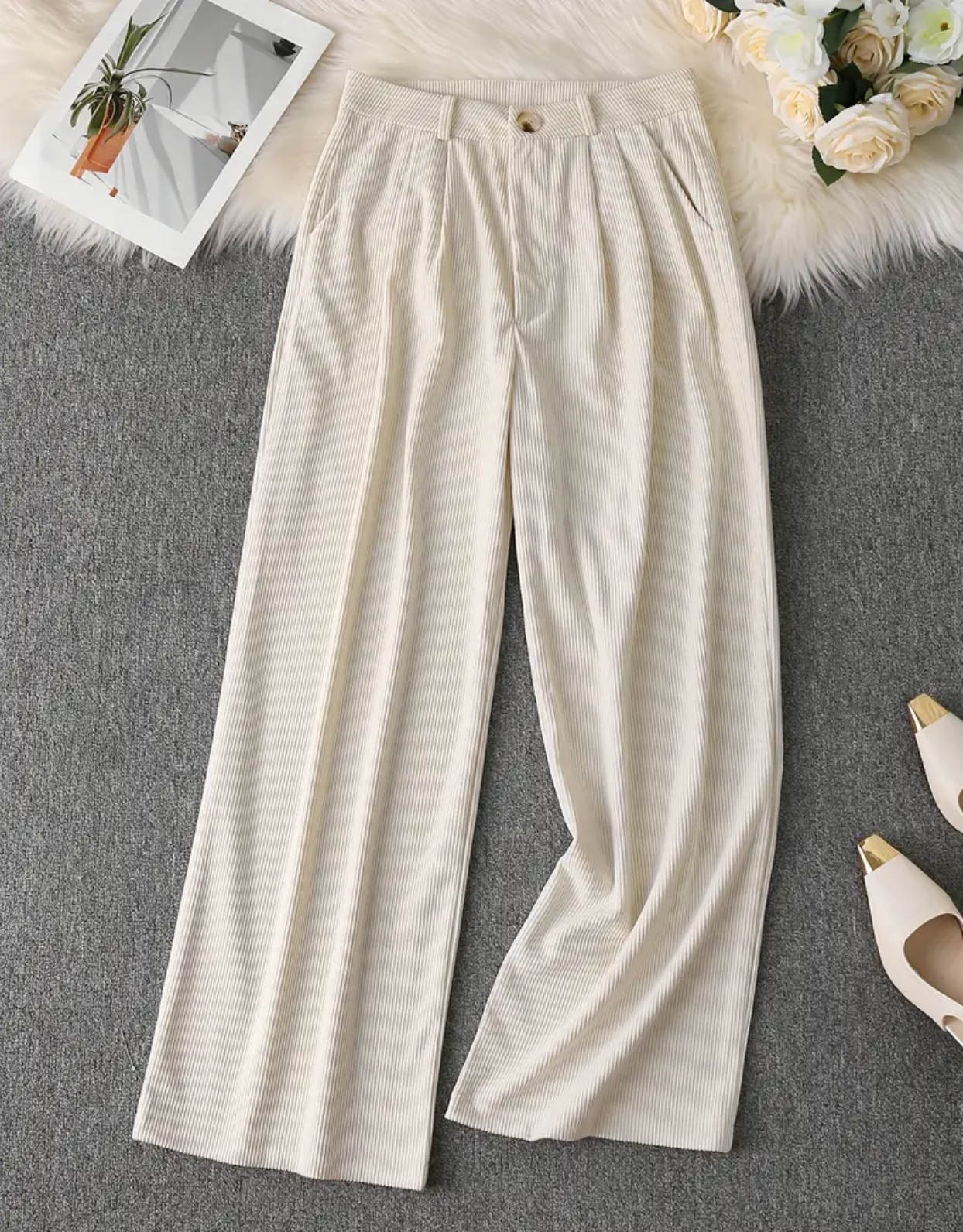 Solid Color Elegant Straight Leg Pants with Button Detail
