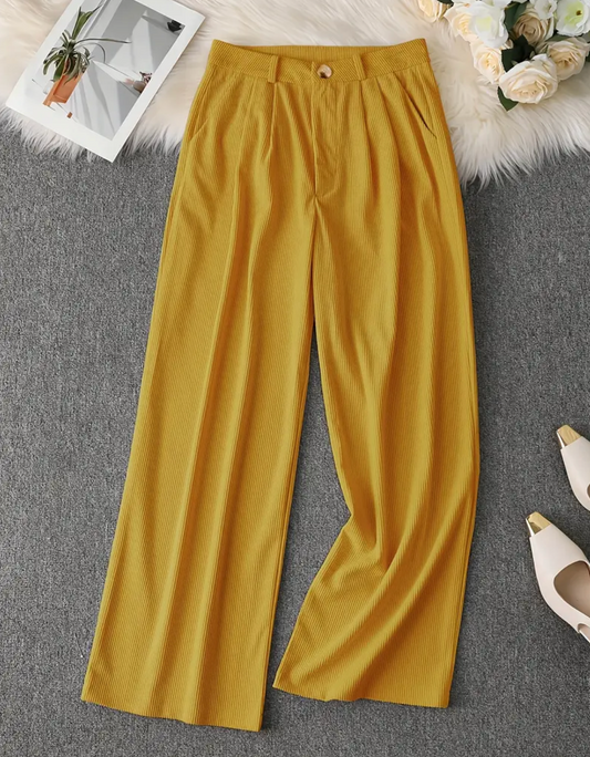 Solid Color Elegant Straight Leg Pants for Women with Button Detail