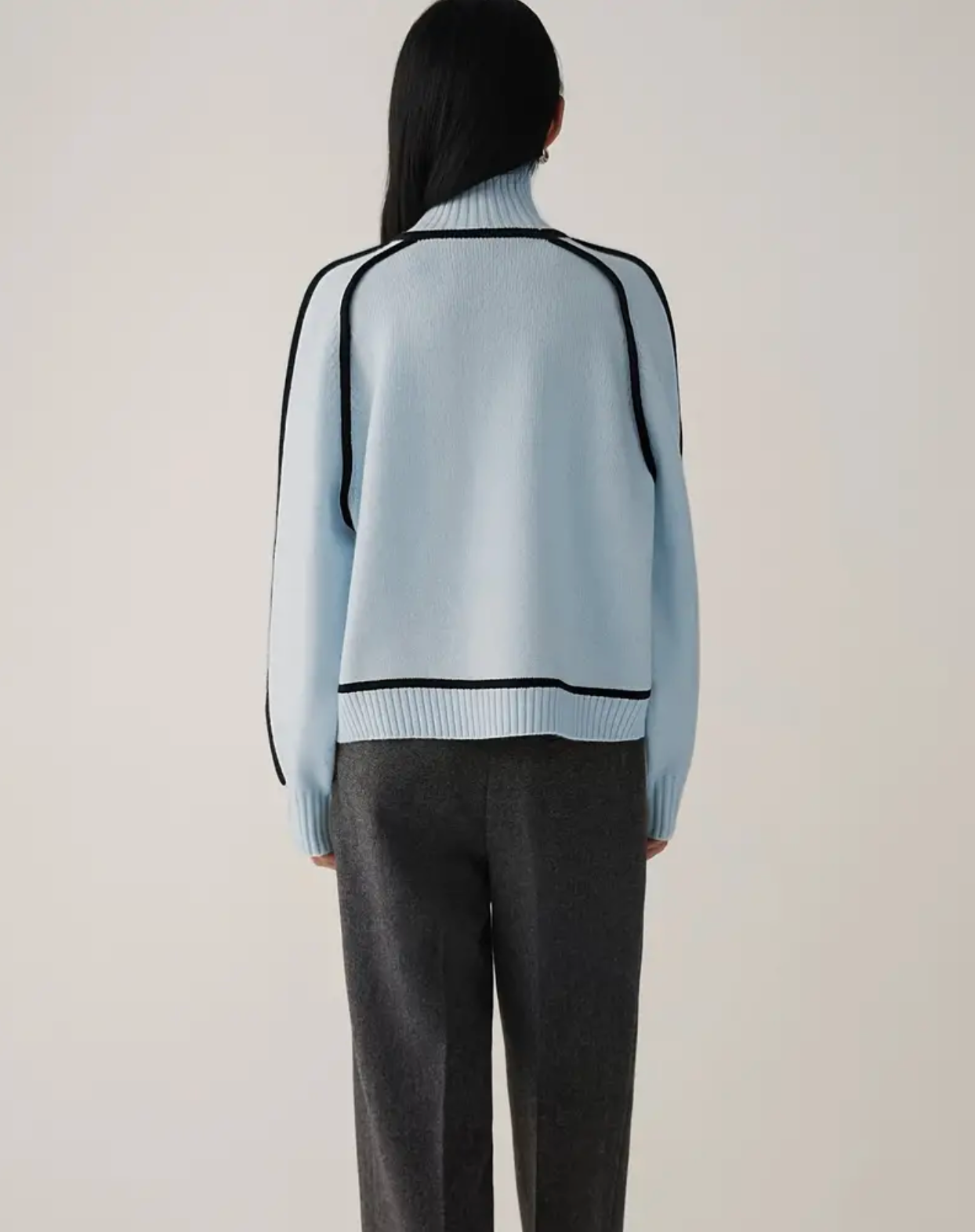 Long Sleeve Color Block Knitted Pullover Sweatshirt, Casual Ribbed Turtle Neck