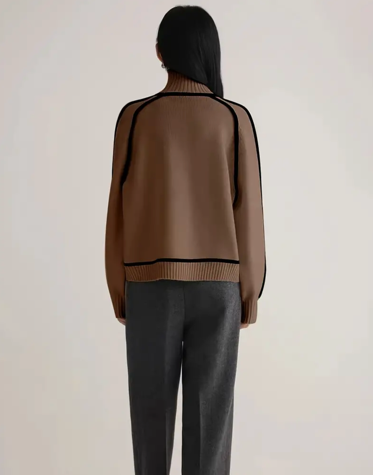 Long Sleeve Color Block Knitted Pullover Sweatshirt, Casual Ribbed Turtle Neck