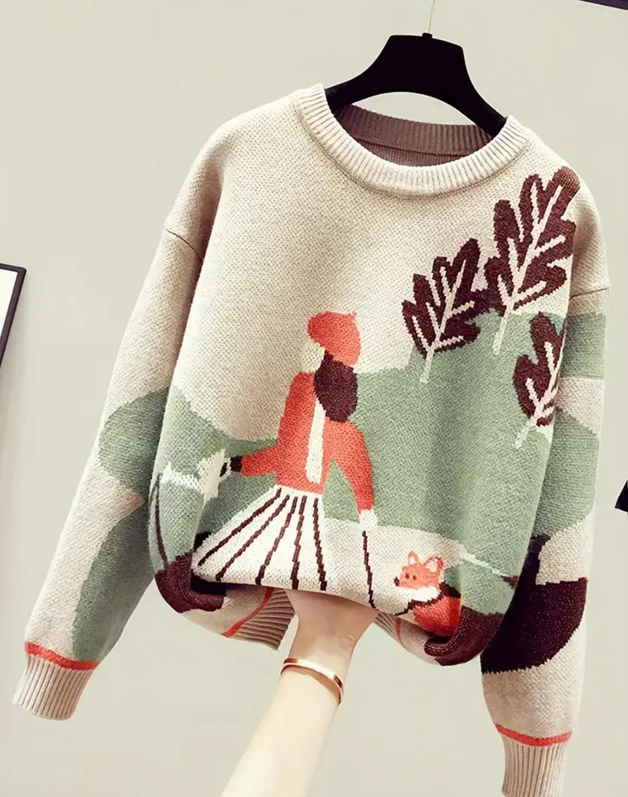 Cozy Vintage-Inspired Crew Neck Sweater for Women - Long Sleeve Pullover Design