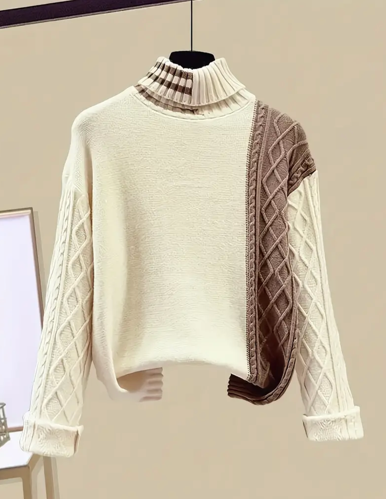 Cozy Rib Knit Skirt Set - Soft Color Block Turtle Neck Sweater
