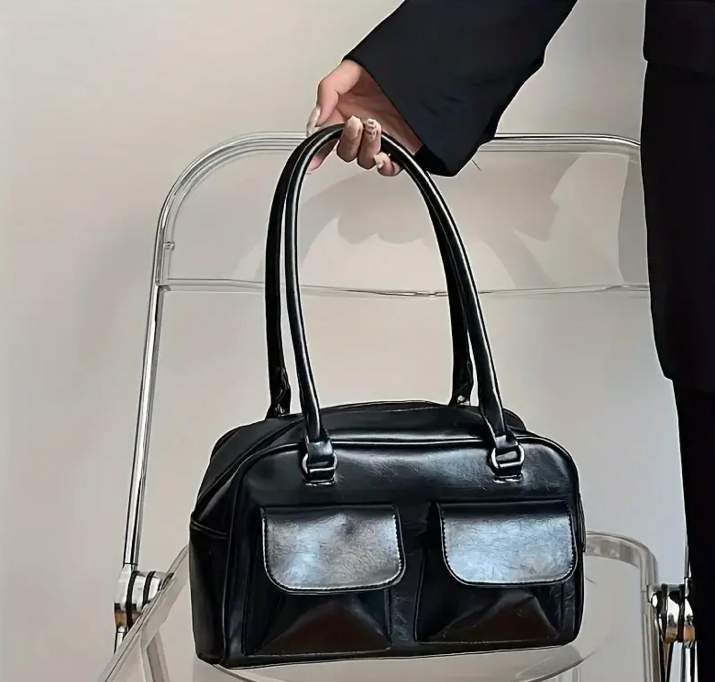 Trendy Vintage Chic Bag - Black