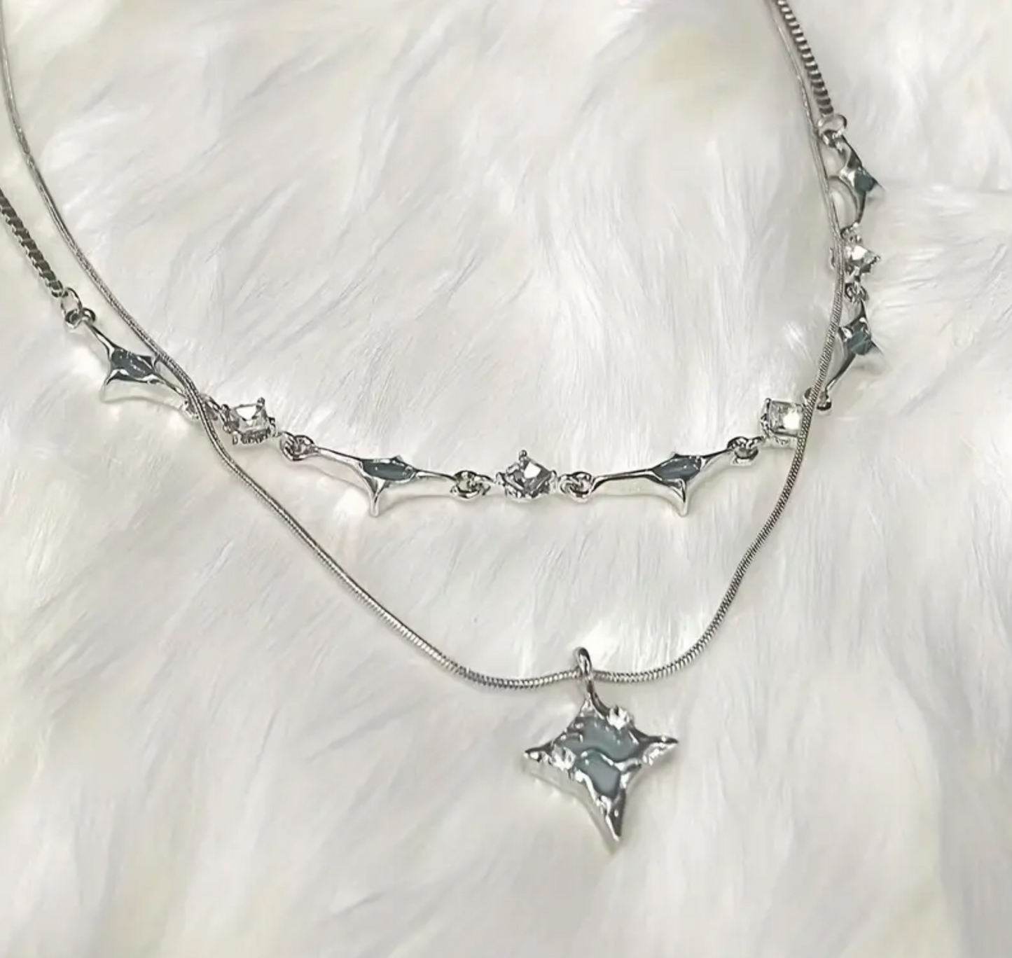 Double-Strand Layered Necklace -  Blue Zirconia