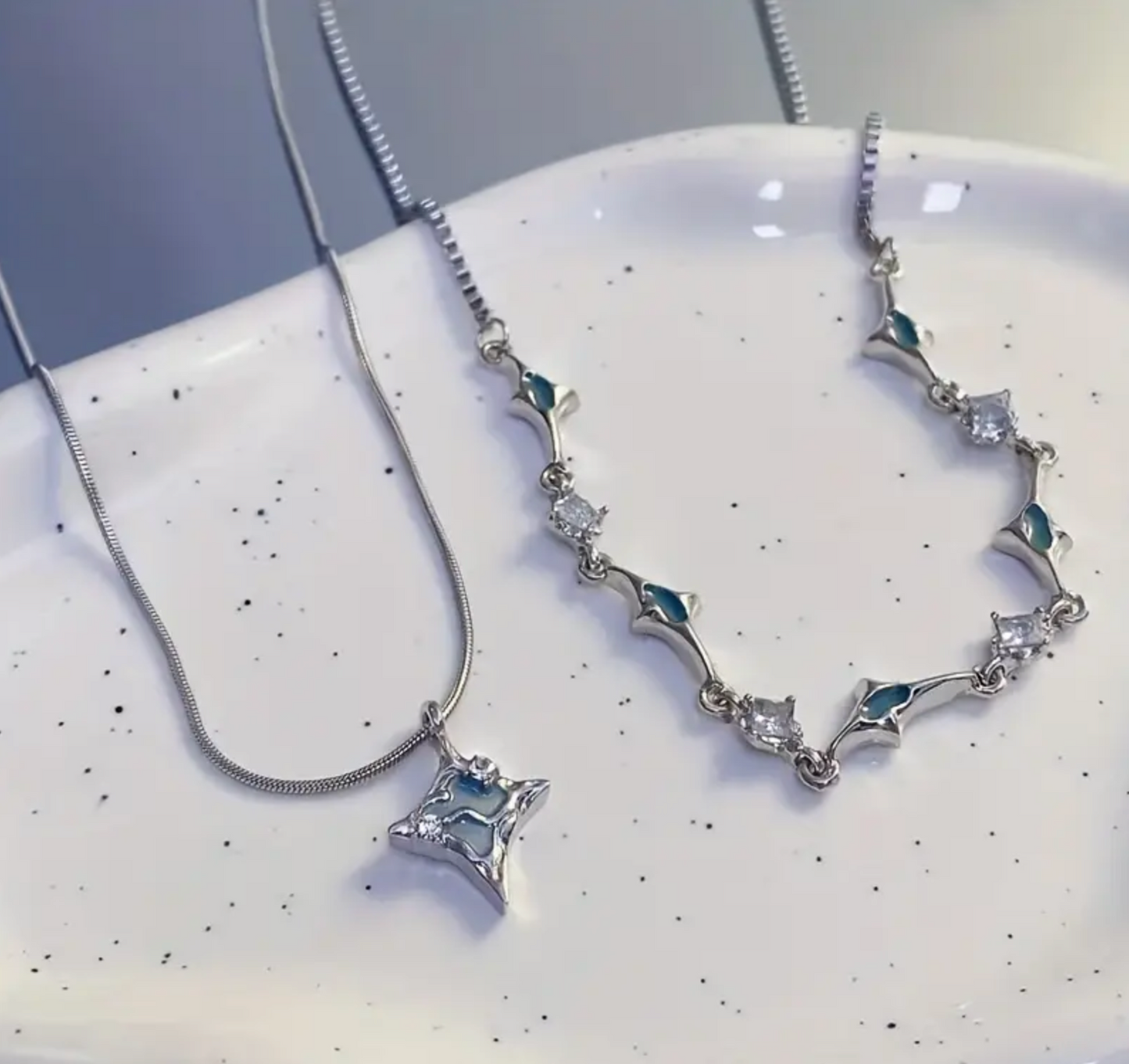 Double-Strand Layered Necklace -  Blue Zirconia