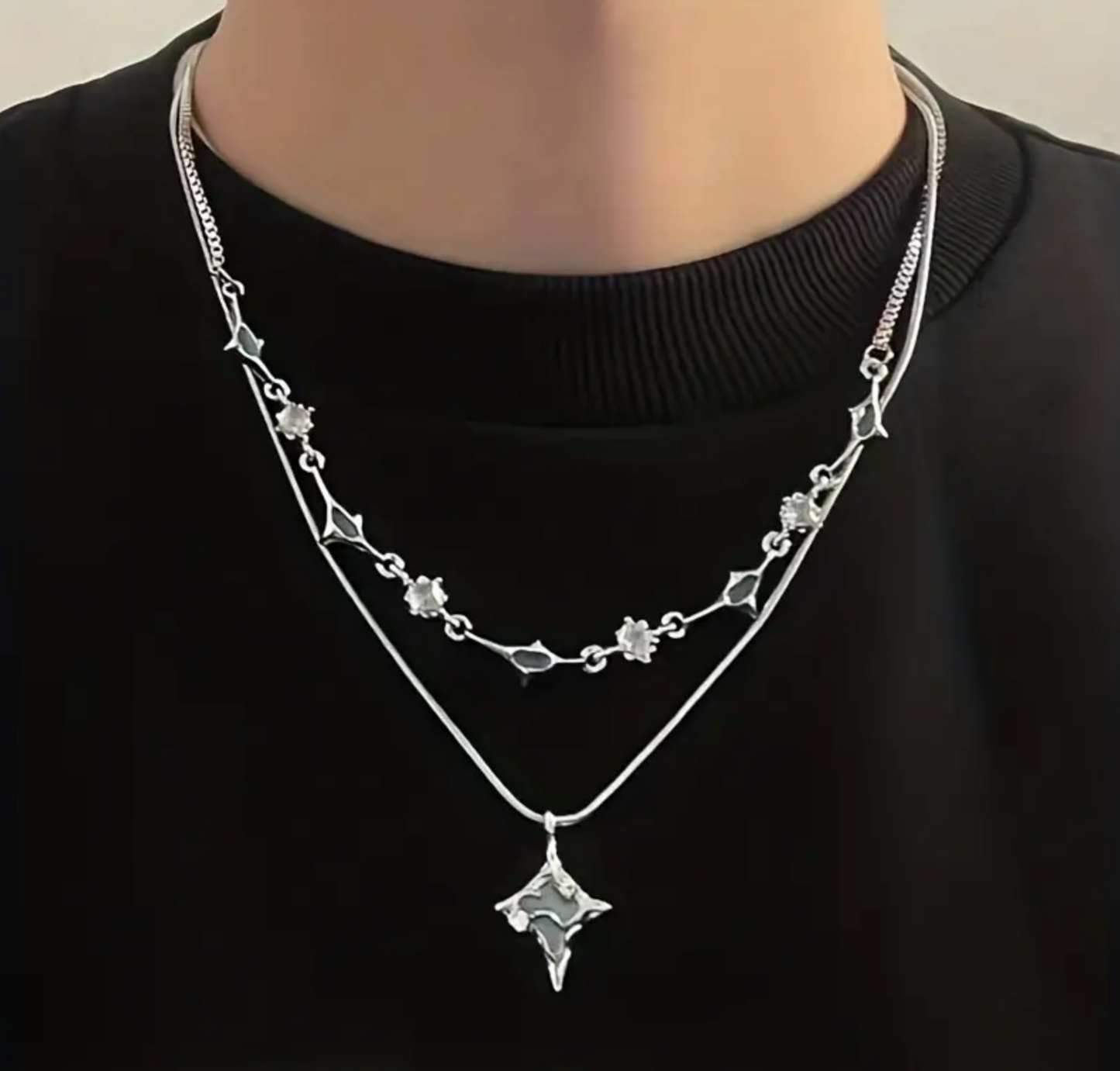 Double-Strand Layered Necklace -  Blue Zirconia