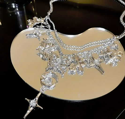 Luxury Rhinestone Butterfly & Star Pendant Necklace